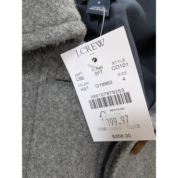 J.Crew Factory Wool Blend Car Coat Covered Buttons Grey Size 4 - Picture 10 of 16